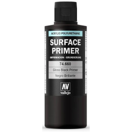 SURFACE PRIMER: NEGRO BRILLANTE 200 ml - Acrylicos Vallejo 74660