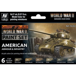 SET COLORES SET AMERICAN ARMOUR & INFANTRY -6 botes- Acrylicos Vallejo 70203