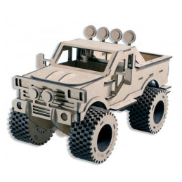 COCHE MONSTER TRUCK KIT DE MADERA PARA MONTAR 16,5x30x14 cms 105 PIEZAS KERANOVA 5504