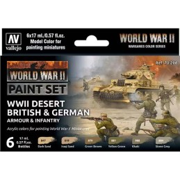 MODEL COLOR SET WWII DESERT BRITISH &38 GERMAN ARMOUR &38 INFANTRY 6 BOTES 17ml