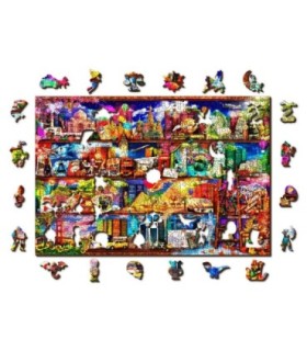 Puzle de 500 piezas: Estantería de viajes mundiales WOODEN JIGSAW PUZZLE 1326