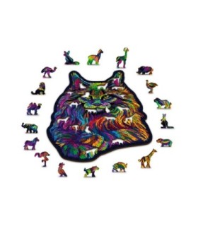 Puzle de 500 piezas: Gato salvaje arco iris WOODEN JIGSAW PUZZLE 0390